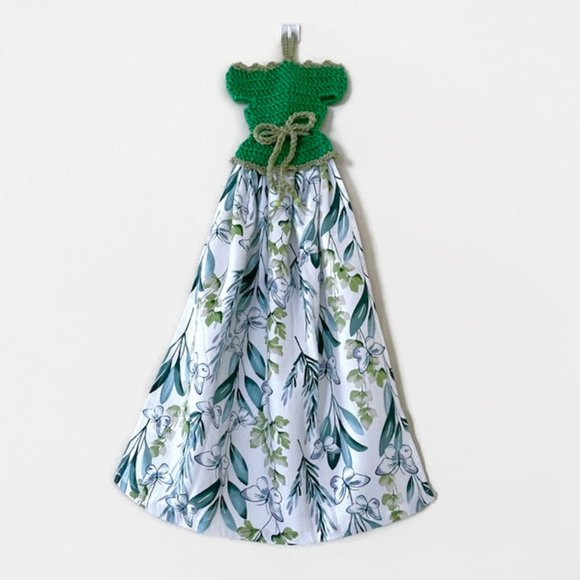 Tea Towel Pot Holder Set, Crochet Hanging Dish Towel, Crochet Pot Holders - Picture 2 of 12